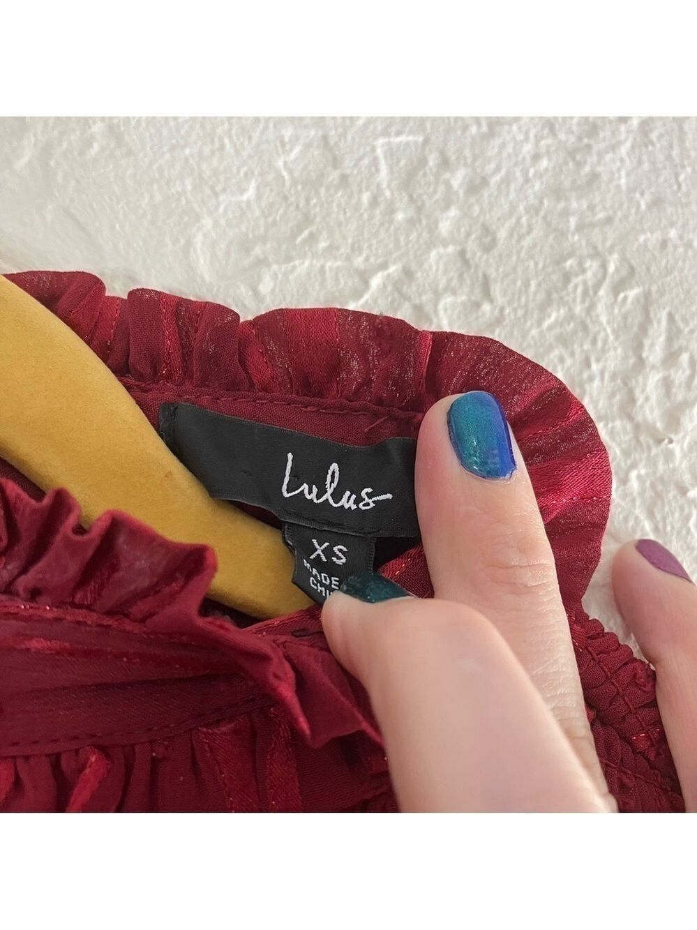 Lulu’s Cheerful Charmer Wine Red Lurex Long Sleeve Mini Dress - Picture 12 of 13